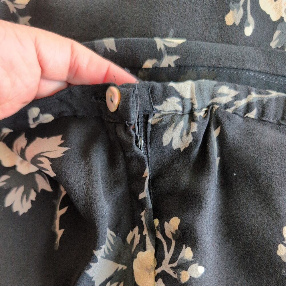 Vintage Valerie Stevens 100% Silk Floral Midi Skirt Black Made Korea size 8 - Picture 3 of 4